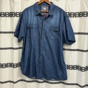 MBX Denim‎ Wear Mens Button Down Shirt Short Sleeve Blue Patterned Casual